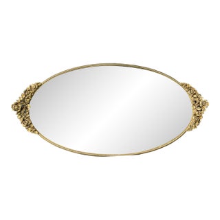 Vintage Floral Oval Mirrored Vanity Tray For Sale