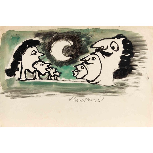 Mino Maccari, Lunar Landscape, Drawing on Paper, 1950s For Sale