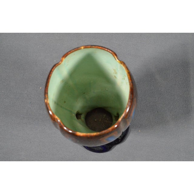 Ceramic 1920s Belgian Art Deco Thulin Model 1943 Blue Drip Glaze Ceramic Vase For Sale - Image 7 of 11