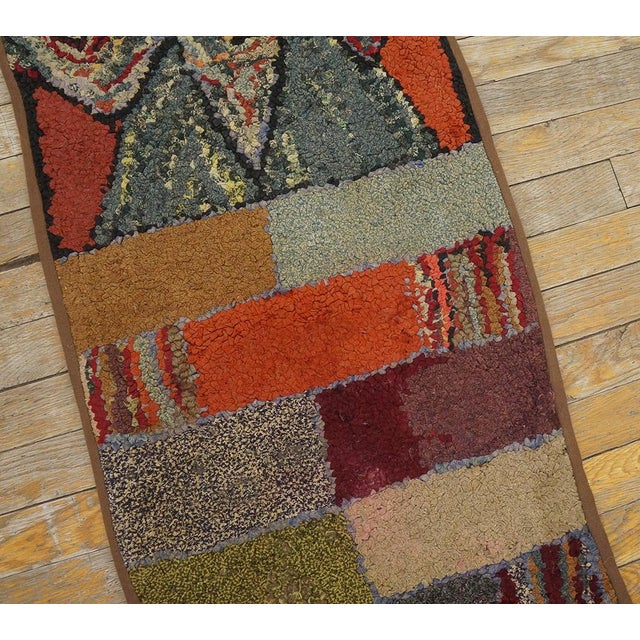 Excellent Multi Color Ground With Rectangular Details in a Geometric Design Vintage American Hooked Rug For Sale - Image 11 of 13