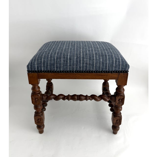 French 1920s French Jacobean Revival Walnut Stool W/ Barley Twist Legs For Sale - Image 3 of 9
