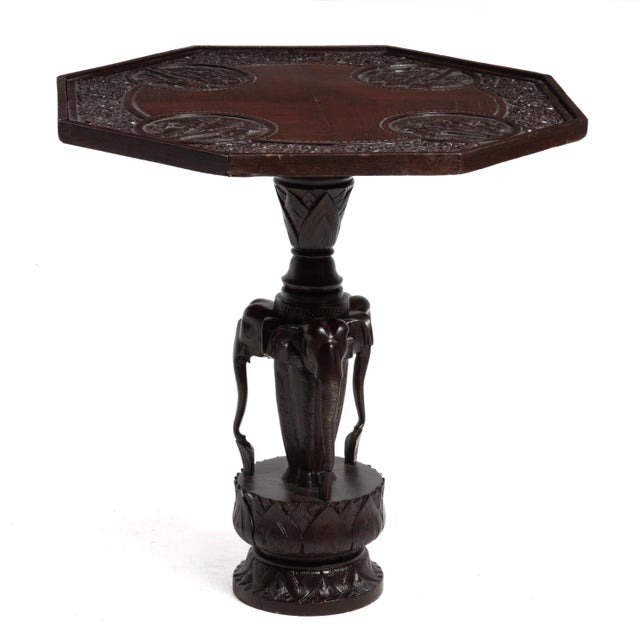 Anglo-Indian Teak Elephant Lotus Lamp Side Table Mid 20th Century For Sale In Philadelphia - Image 6 of 12