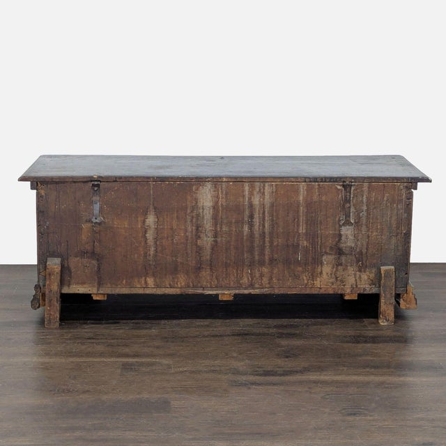 Antique Wooden Trunk With Ornate Carved Details and Hinged Lid For Sale In San Francisco - Image 6 of 10
