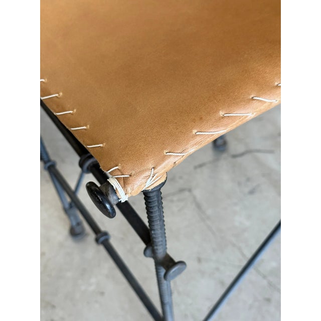 Metal Ilana Goor Iron Leather Stool - A Pair For Sale - Image 7 of 12