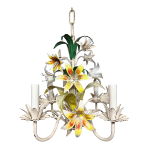 Italian Tole Floral Tole Chandelier With Lilies