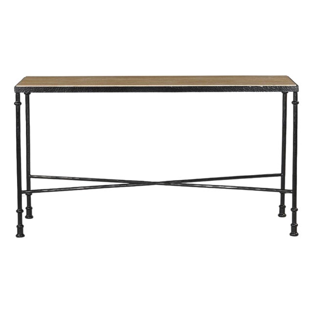 Midcentury Metal & Travertine Console For Sale