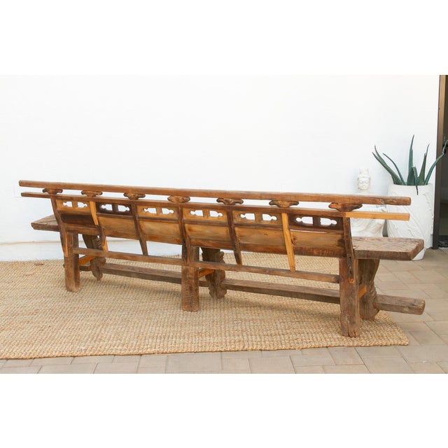 Rare 18th Century Oxidized Elm Theater Bench For Sale - Image 16 of 17