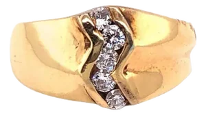 14 Karat Yellow Gold Freeform Ring With 5 Diamonds