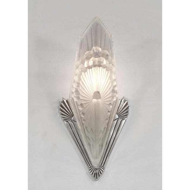 Silver Pair of 1930s French Art Deco Slip Shade Wall Sconces by Schneider - 4 Pairs Available For Sale - Image 8 of 10