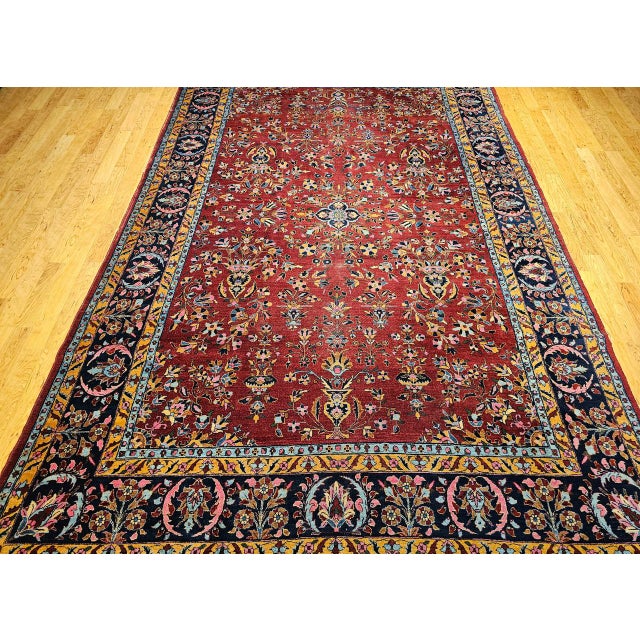 Vintage Persian Kashan Rug, Hand-Knotted Wool, Allover Floral Pattern, Red & Navy, 9x14 For Sale - Image 10 of 17