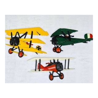 1970s Wwi Biplane Wall Art Trio – Homco & Sexton Metalcraft For Sale
