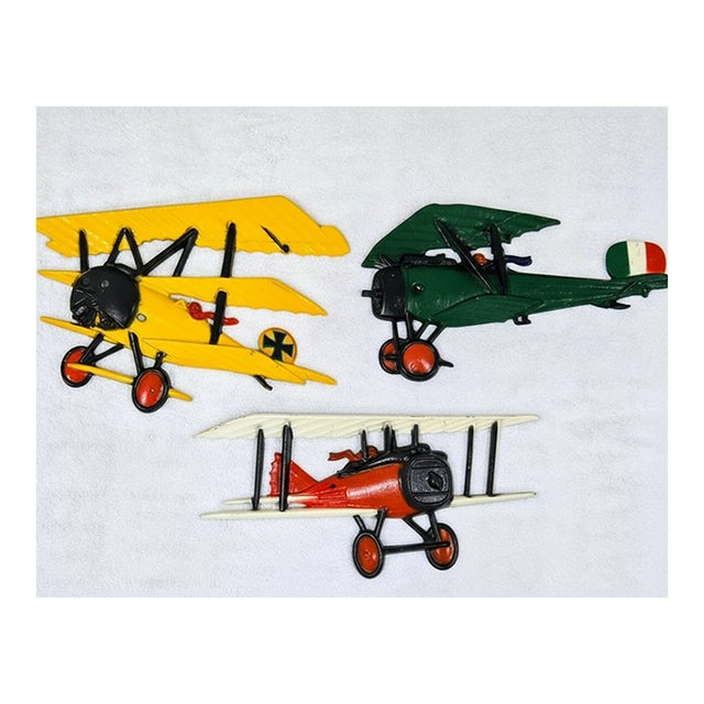 1970s Wwi Biplane Wall Art Trio – Homco & Sexton Metalcraft For Sale