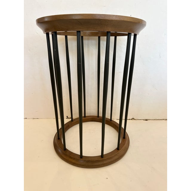 Mid-Century Modern Round Midcentury Modern End Table With Glass Top and Ebonized Wood Spindles For Sale - Image 3 of 8