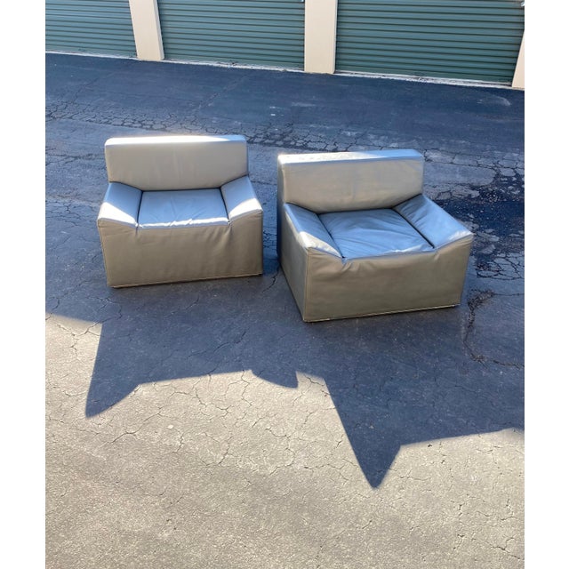 Modernist Minimalist Blu Dot "Couchoid" Faux Leather Lounge Chairs, a