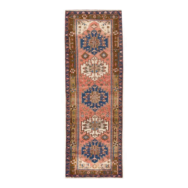 4 X 11 Handmade Vintage Hamadan Peach Wool Rug With Tribal Design For Sale