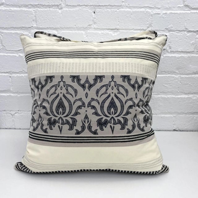 Pair of Gray Damask Geno Pattern Pillows with zippered cover. Handmade pillows are zippered and have beautifully made...