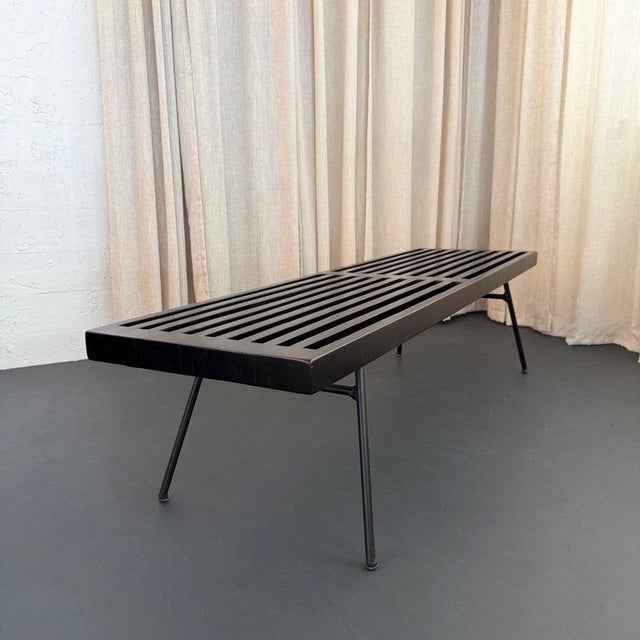 1960s Mid-Century Modern Black Lacquered Slat Bench Coffee Table For Sale - Image 5 of 8