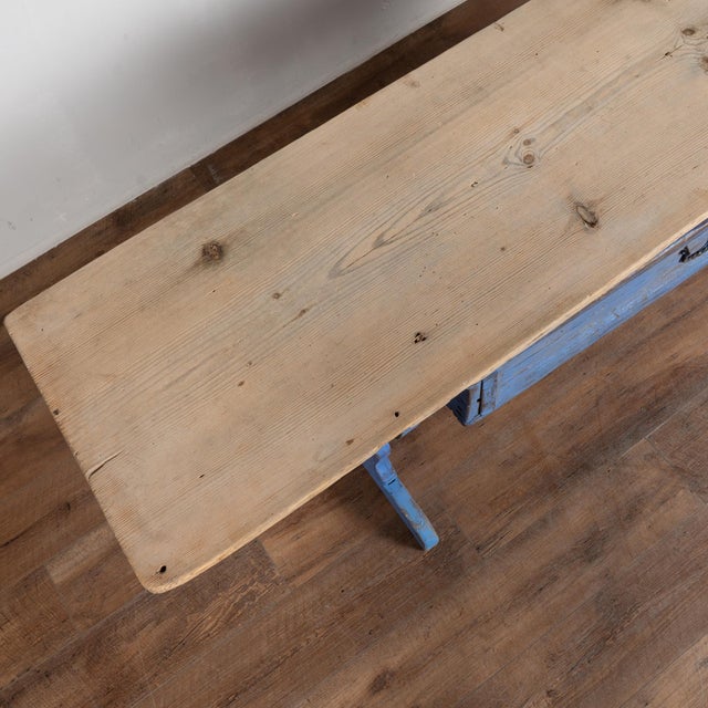Early 19th Century Early 19th-Century Swedish Pine Console Table With Blue Trestle Base For Sale - Image 5 of 11