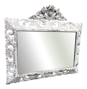 Antique French Carved Wood Distresse Mirror, 19th Century