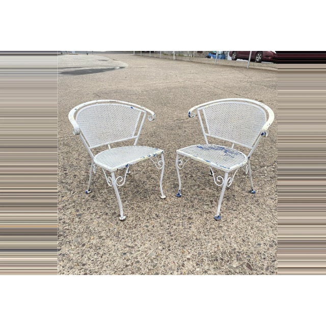 Vintage Wrought Iron Woodard Salterini Style Mid Century Outdoor Patio Chairs - A Pair For Sale - Image 11 of 11