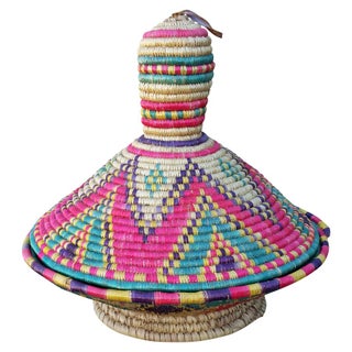 Vintage Candy-Colored Woven Basket For Sale