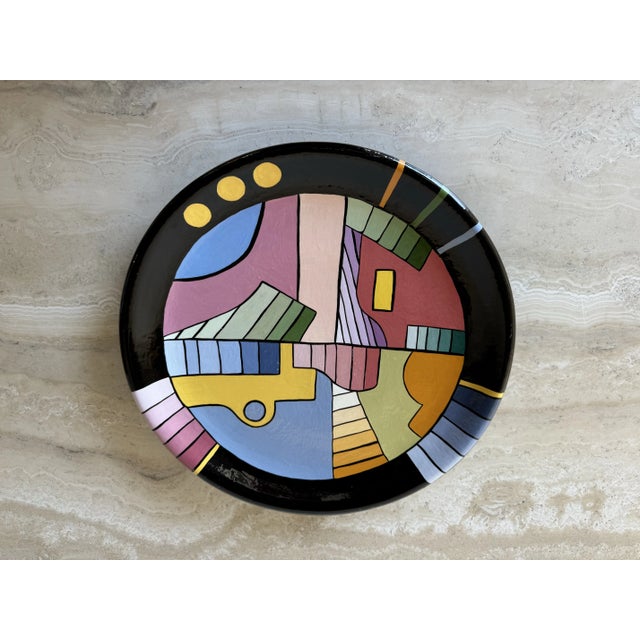 Ceramic 1980s Postmodern Geometric Abstract Hand-Painted Ceramic Wall Plate/ Sold For Sale - Image 7 of 9