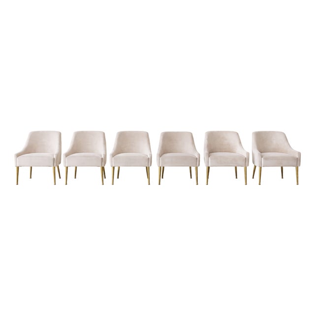 Set of 6 Anthropologie Ellory Dining Chairs — Velvet, Brass Legs For Sale