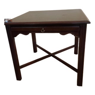 Drexel Heritage 'Carleton Cherry' Chippendale Large Square End Table With Pull-Out Butler's Tray For Sale