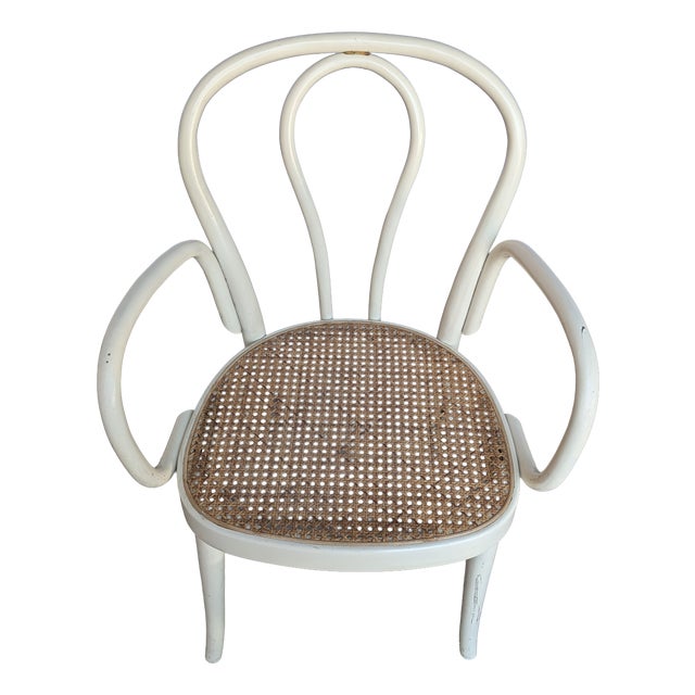 Vintage Dining Chair in White Beech and Bentwood Cane Seat, 1970s For Sale