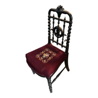 Vintage Needlepoint Chair With Wooden Hand Carved Accents For Sale