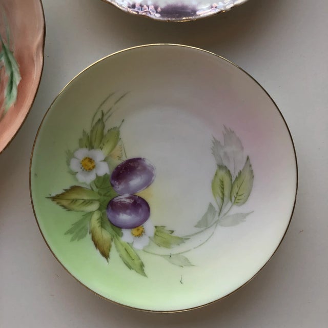 Vintage German Porcelain Floral Design Hand Painted Wall Plates S/6 For Sale - Image 4 of 9