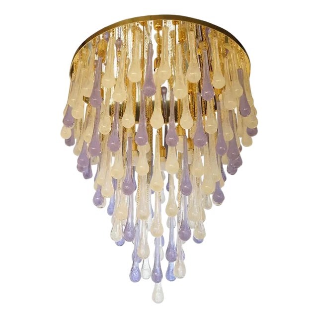 Pulegoso & Alexandrite Glass Drop Flush Mount Chandelier by Franco Luce, 1980. For Sale