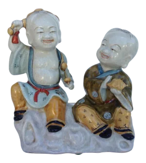 Vintage C.1960's Wildwood Imports -Japanese Satsuma Porcelain Crackle Sculptural Young Bhudda's