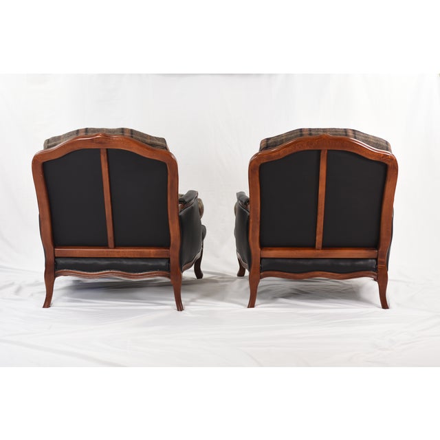 Set of Ralph Lauren Wool and Leather on Oversized Vintage Louis XV Chairs and Ottoman For Sale - Image 12 of 17