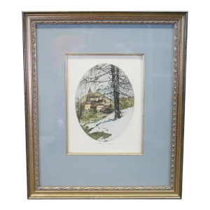 Luigi Kasimir C. 1950 Austrian Winter Landscape III Color Etching on Paper 19"