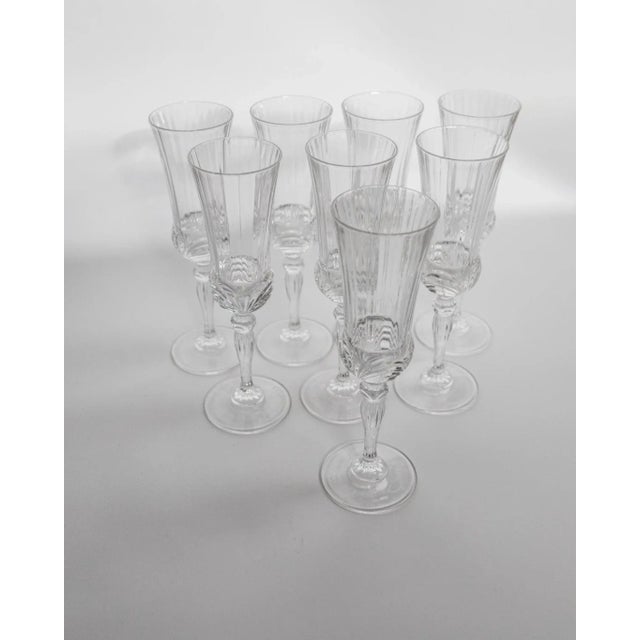 Vintage Italian Melodia Champagne Glasses in Cut Crystal, 1980s, Set of 8 For Sale - Image 6 of 11