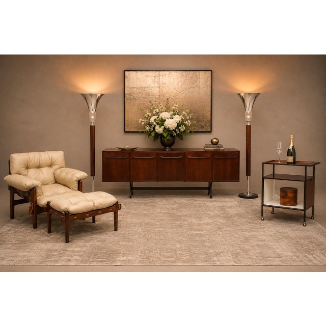 Wood Pair of “Torchierre” Floor Lamps in Rosewood, Crystal & Metal, Unknown, 1950s For Sale - Image 7 of 12