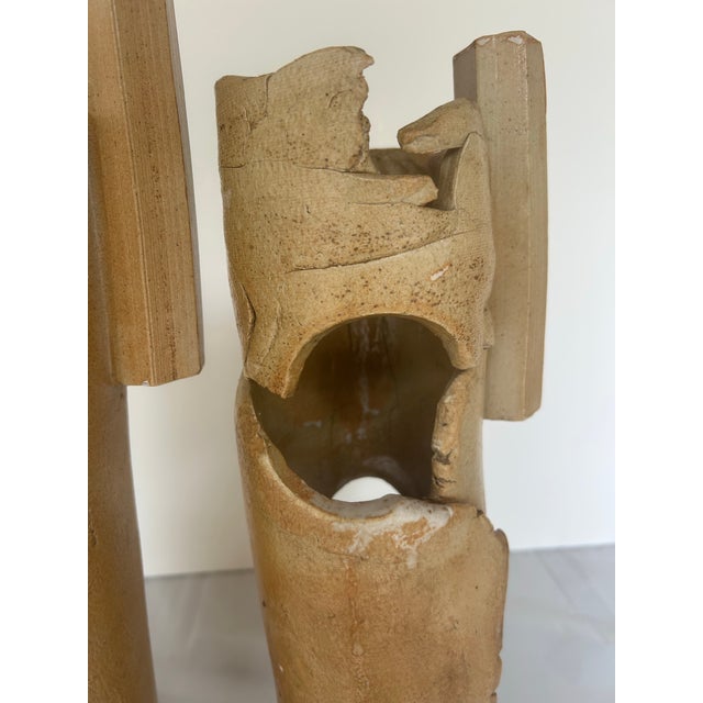 Camel Vintage Pair of Wabi-Sabi Organic Studio Pottery Vessels For Sale - Image 8 of 12