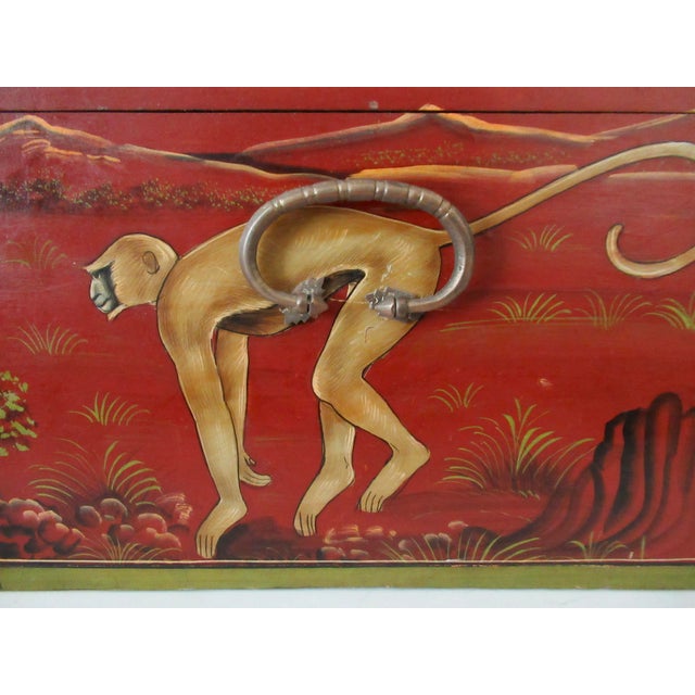 Anglo-Indian, Asian Hand-Crafted & Painted Large Lidded Storage/Chest With Brass Hardware For Sale - Image 15 of 18