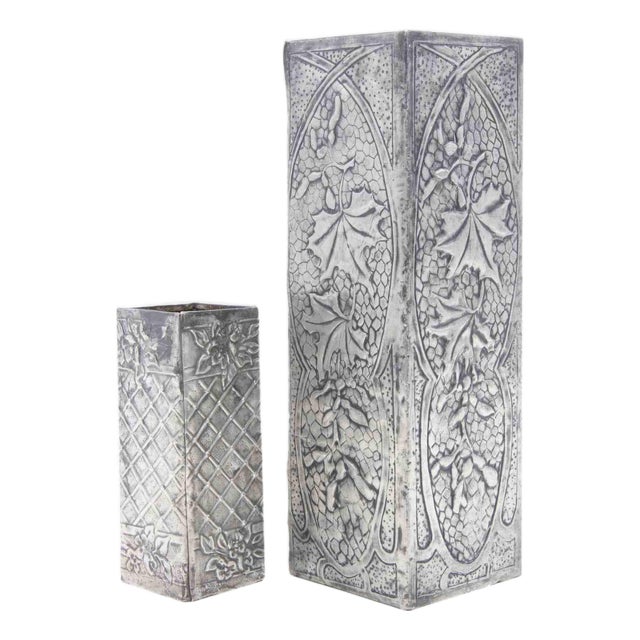Art Nouveau Pewter Vases, Italy, Set of 2 For Sale