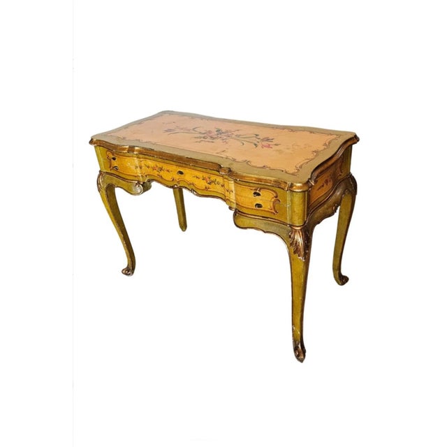 Vintage Italian Venetian Louis XV Style Paint Decorated Writing Desk For Sale - Image 13 of 13