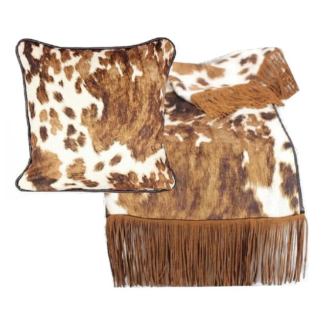 Farmhouse Kravet Cowhide Double Sided Velvet Pillow With Piping For Sale - Image 3 of 12