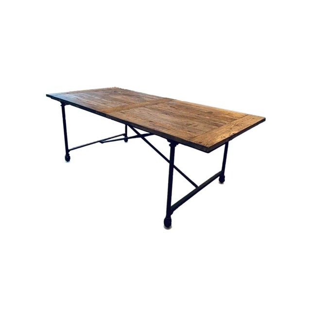 Industrial Restoration Hardware 84” Reclaimed Wood & Iron Table For Sale - Image 3 of 7