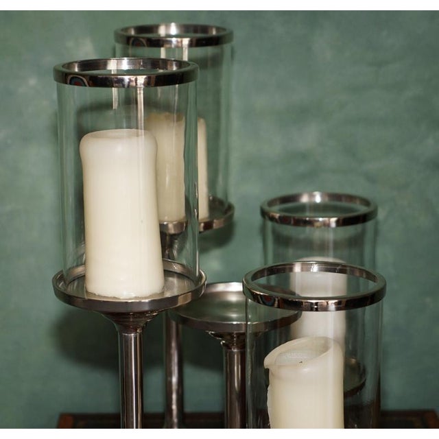 Nickel and Glass 5-Light Hurricane Candleholder Centrepiece from Colmore For Sale - Image 10 of 18