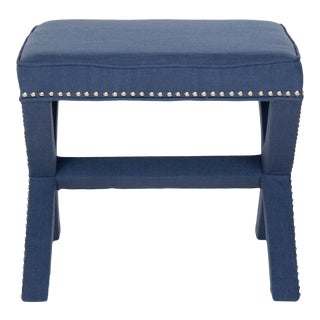 Warren Studded Ottoman in Navy For Sale