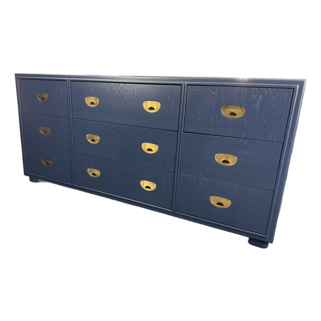 1960s Drexel Campaign Dresser Refinished in Navy For Sale