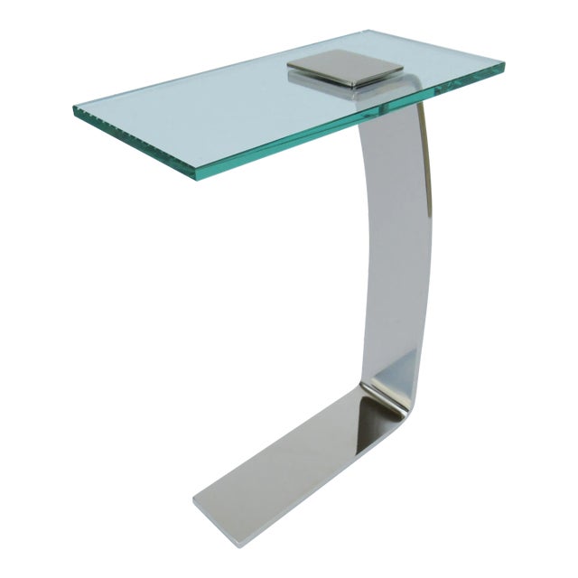 C.1980's D. I. A. (Design Institute for America) Cantilevered, Polished Nickel & Glass Top Accent/Occasional/Drinks Table For Sale