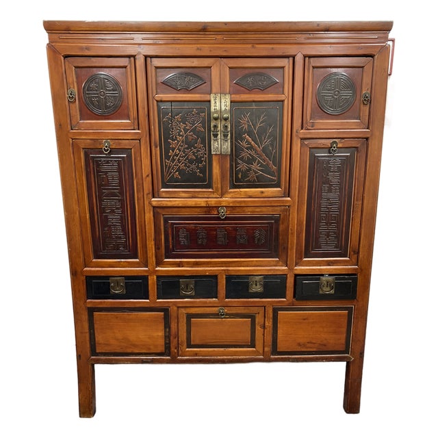 Vintage Asian Brown Storage Cabinet For Sale