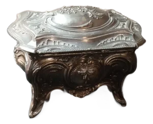 1920s Art Nouveau France Silver Tone Footed Jewelry Casket