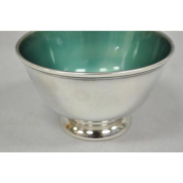 Mid 20th Century Vintage Towle Mid Century Modern Silver Plated Green Enamel Candy Nut Dish Bowl For Sale - Image 5 of 12